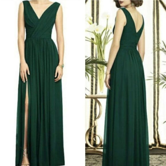 Dressy Collection Vivian Diamond Lux Chiffon Maxi Formal Dress Green Size 0 - Picture 1 of 13